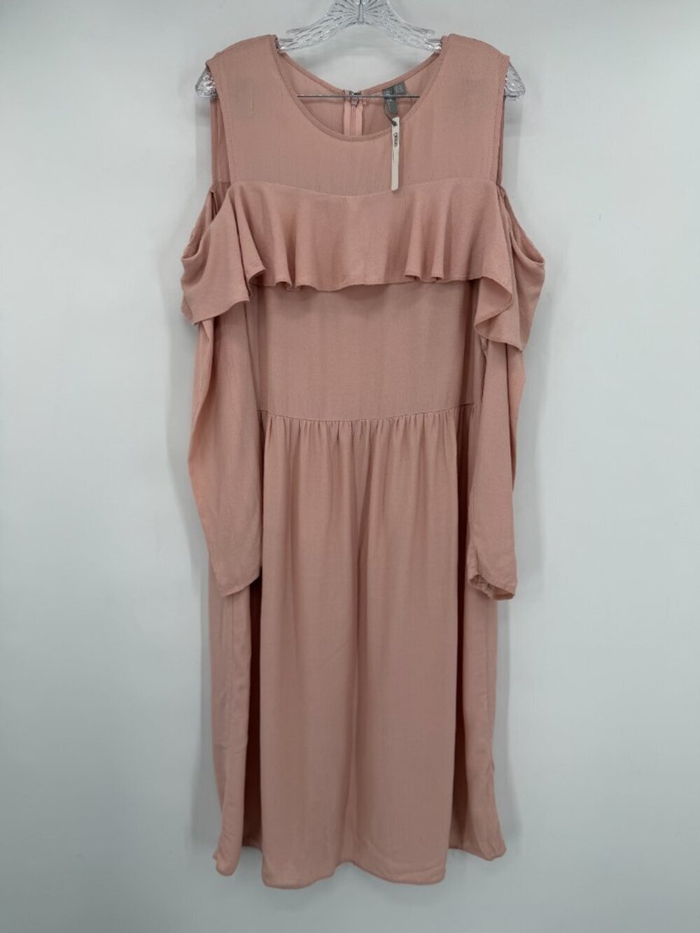 ASOS Plus Blush Pink Cold Shoulder Ruffle Midi Dress Cocktail Women's US 14 NWT